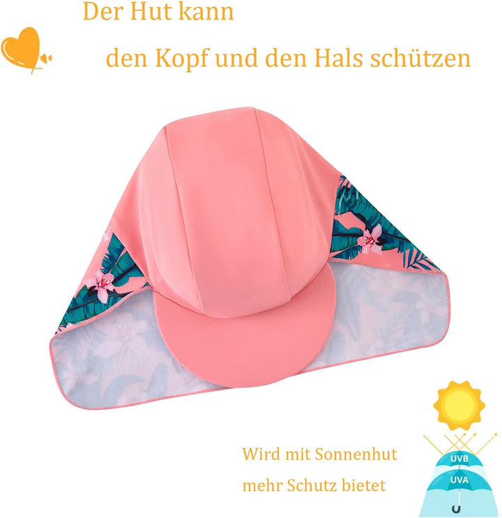 UMELOK Baby Badebekleidung Mädchen Badeanzug mit Sonnenhut UV Schutz 3-6 Monate Tropische Pflanze, R
