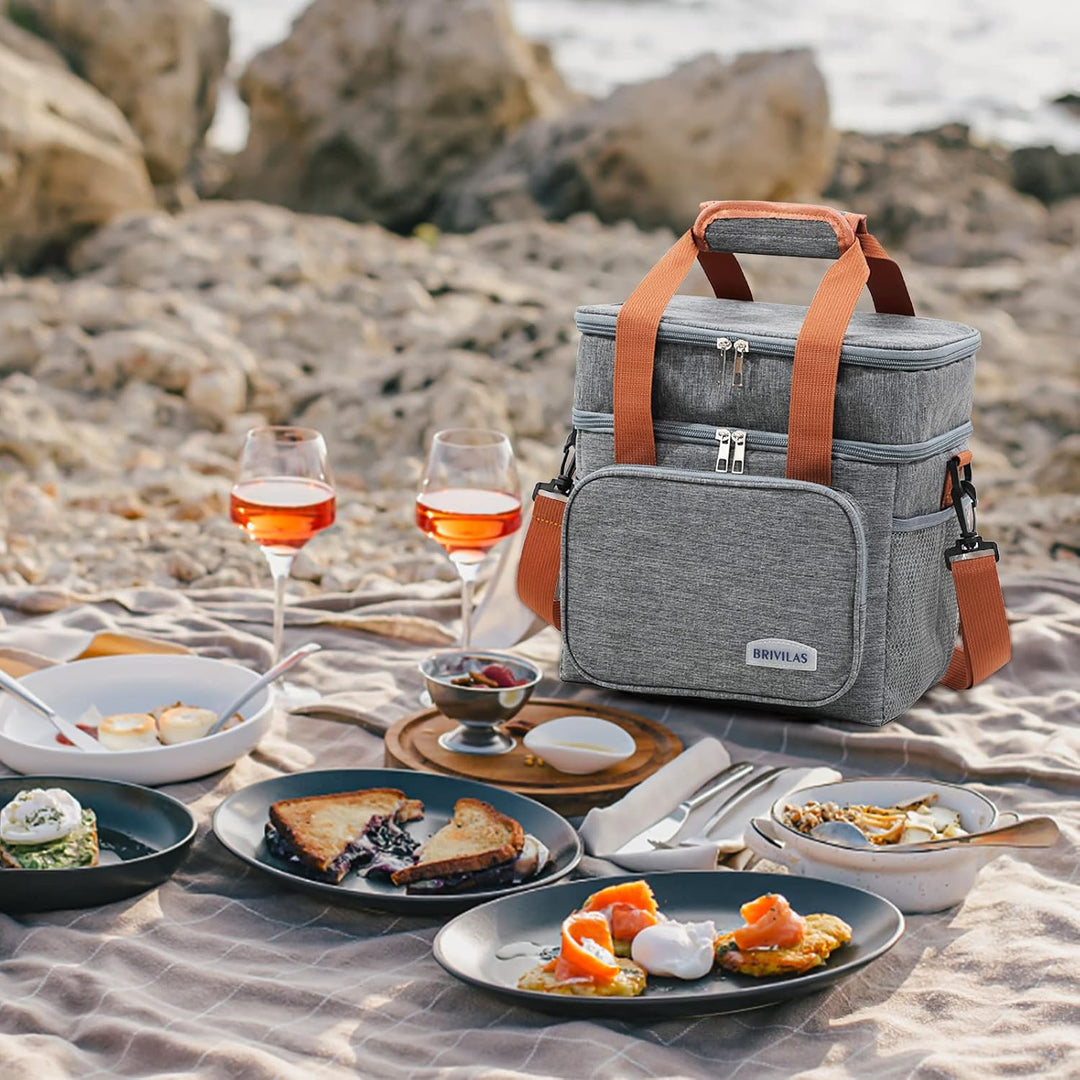 Kühltasche, 12L Klein Picknicktasche Isoliertasche Lunchtasche für Unterwegs, Double Decker Thermota