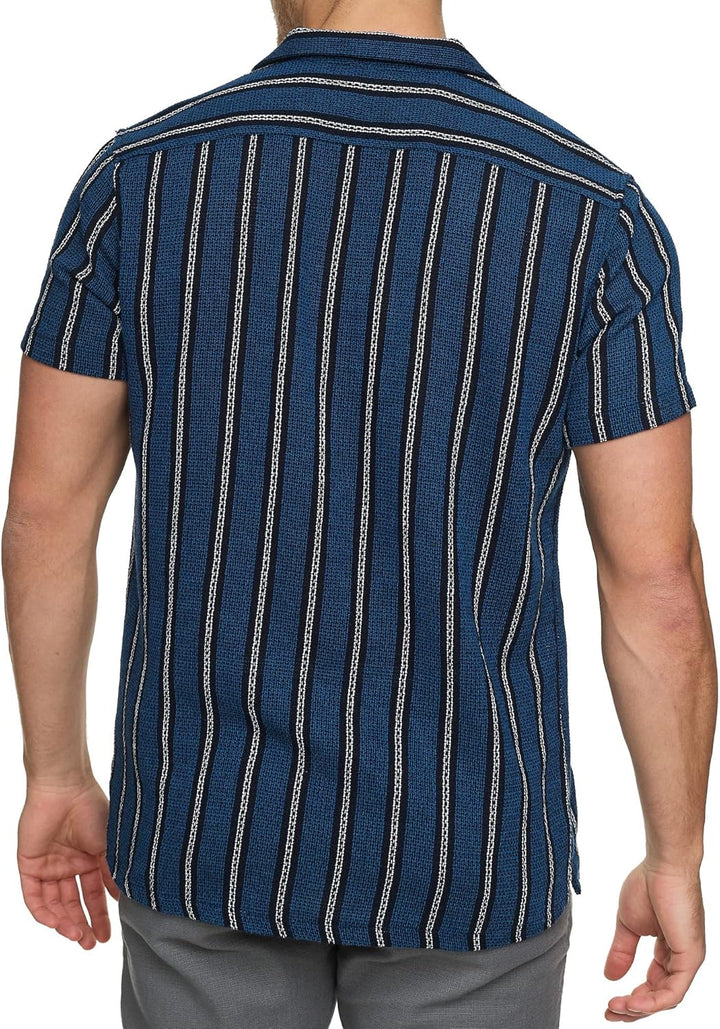 Indicode Herren INCosby Kurzarmhemd mit Button-Down-Kragen | Herrenhemd gestreift Kurzarm Hemd S Dar