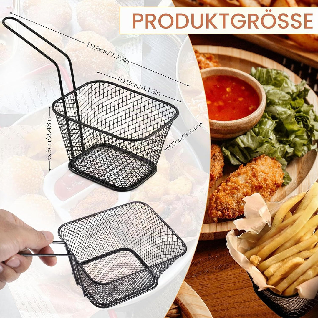 8 Stück Frittierkorb Klein Schwarz Servierkörbchen Edelstahl für Pommes Mini Pommes Körbchen Pommesk
