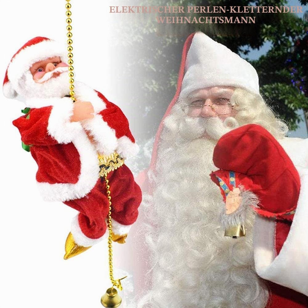 POFET Elektrischer animierter kletternder Weihnachtsmann auf Perlenkette Musikalische bewegliche Fig