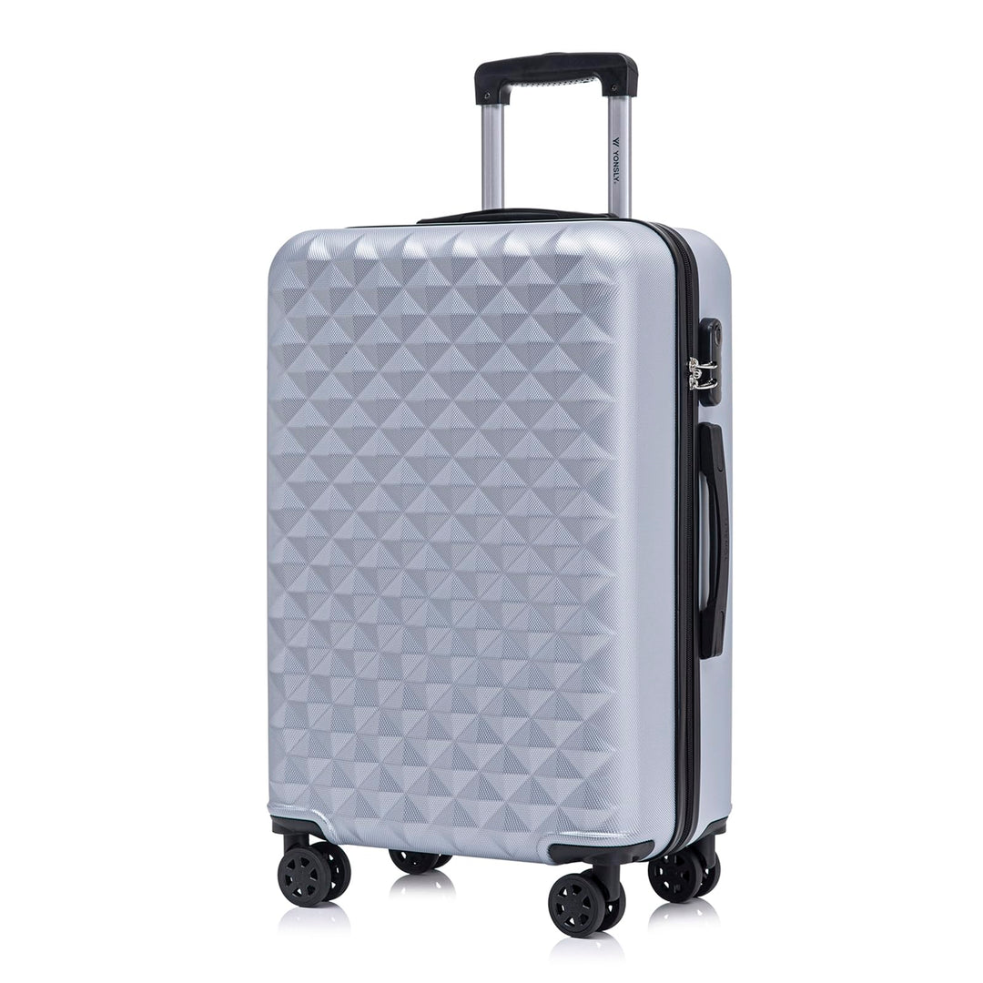 Koffer Suitcase L Silber, Trolley Reisekoffer, Rollkoffer Handgepäck mit 4 Rollen 360°, Hartschalenr