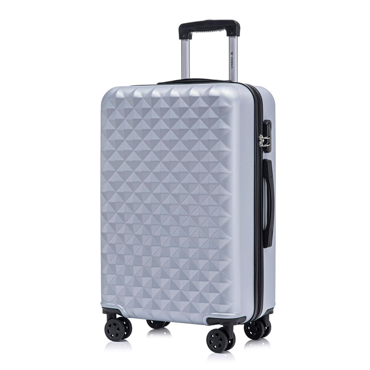 Koffer Suitcase L Silber, Trolley Reisekoffer, Rollkoffer Handgepäck mit 4 Rollen 360°, Hartschalenr