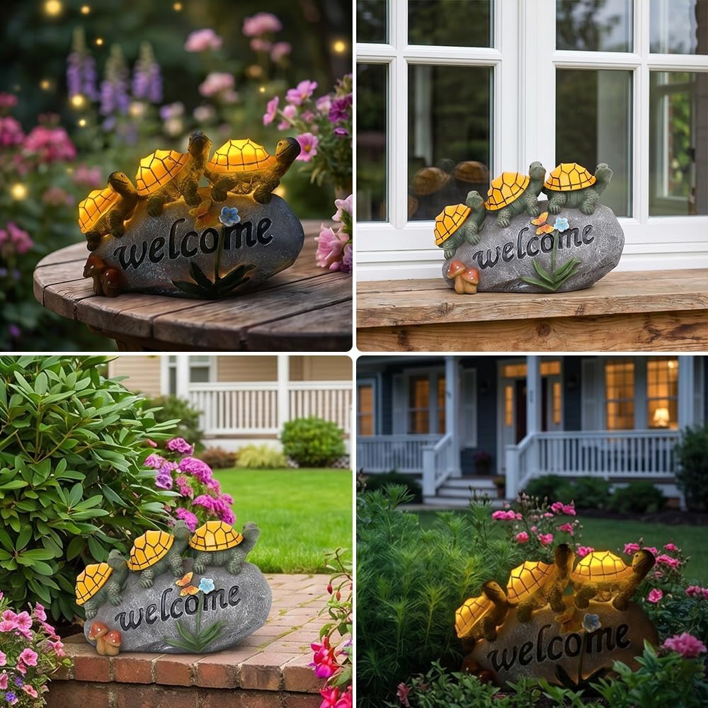Shildkröte Deko Solar, Solar Gartenfigur Schildkröte, Gartenfiguren für Draussen Wetterfest mit 3 LE