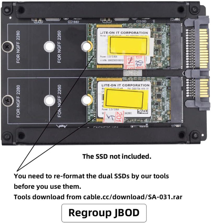 NFHK Dual NGFF B+M Key M.2 SSD Karte JOBD Raid0 Span Bridge auf 6,3 cm SATA Combo HDD Festplattengeh