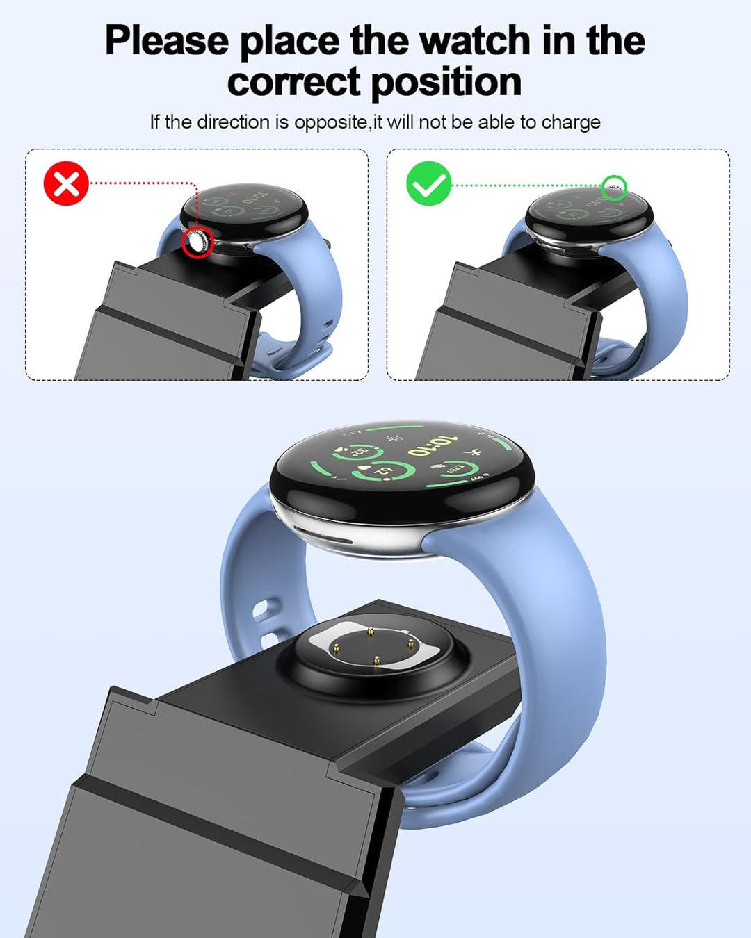 NANAMI induktive Ladestation für Google Pixel Watch 3/2/Fitbit Versa 4/3, 3 in 1 Wireless Charger fü
