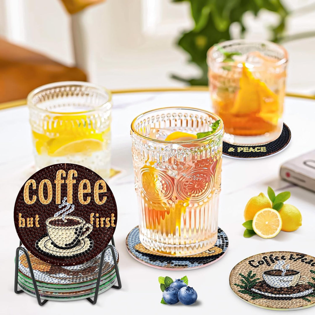 NAIMOER 8 Stück Kaffee Diamond Painting Untersetzer mit Halter, DIY Lowtea Diamant Tassenuntersetzer