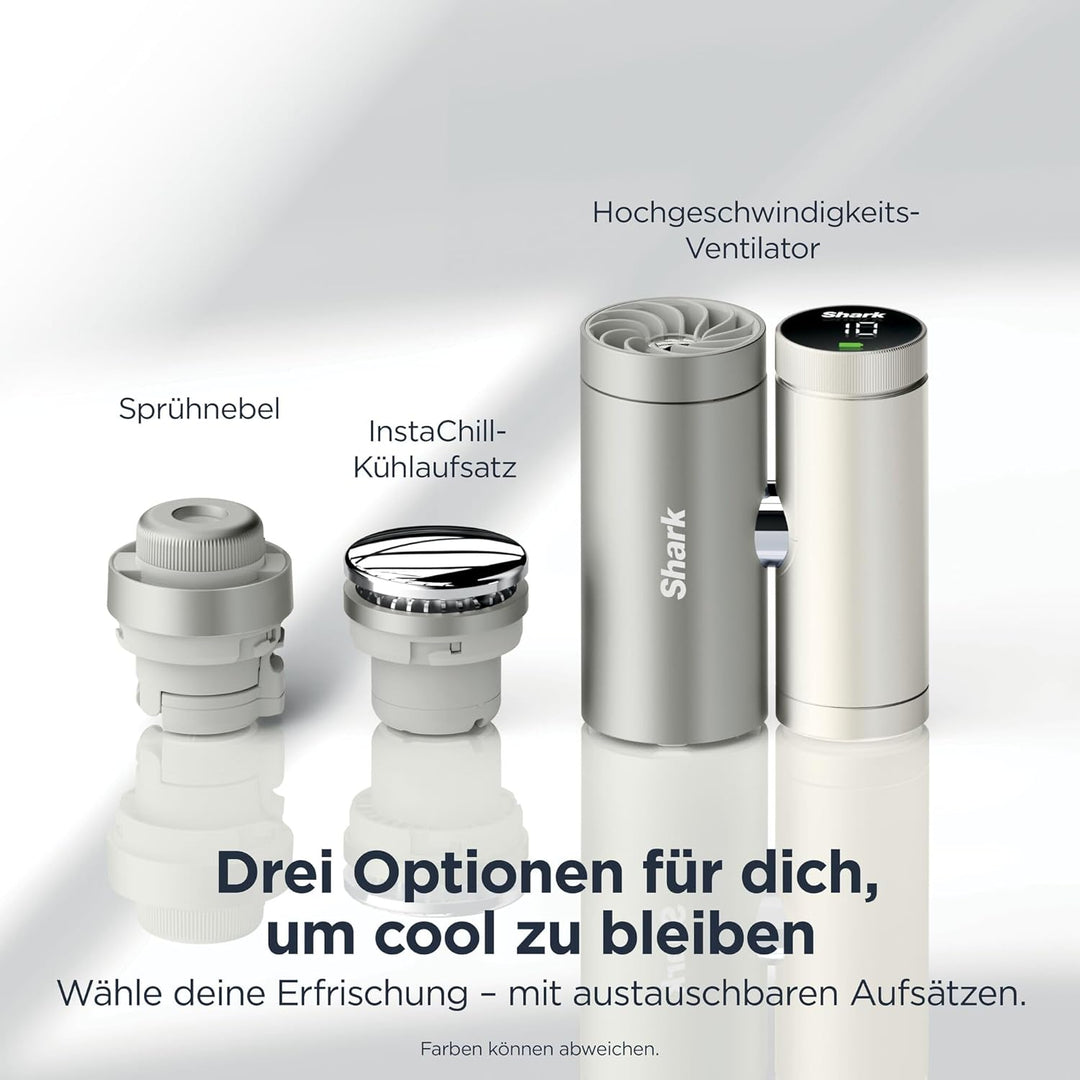 Shark ChillPill 3-in-1-Hochgeschwindigkeits-Handventilator-, Sprühnebel- und InstaChill-System Paket