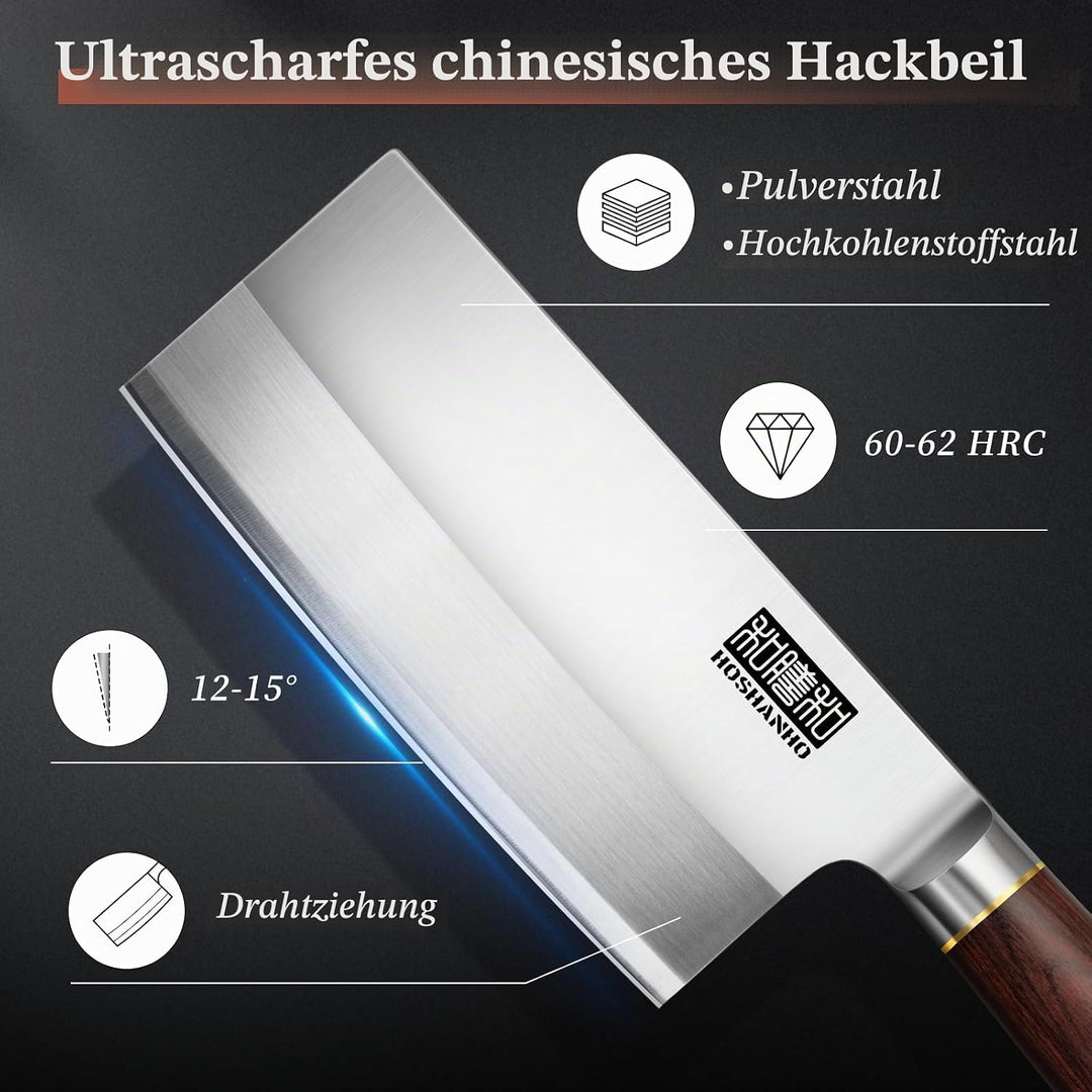 HOSHANHO Ultrascharfes Hackmesser, chinesisches Hackmesser aus Pulverstahl und Kohlenstoffstahl, Met