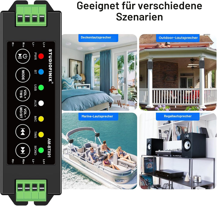 STUODIOFINIX 4-Kanal Mini Bluetooth Verstärker 120w für Passive Lautsprecher mit TWS, AUX, MIC, USB,
