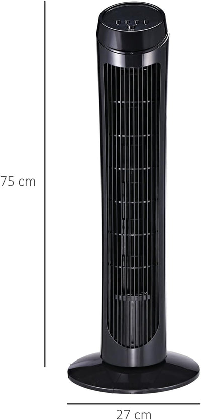 HOMCOM Standventilator 45 W Turmventilator Ventilator leise 3 Belüftungsstufen, 70° Oszillation, ABS