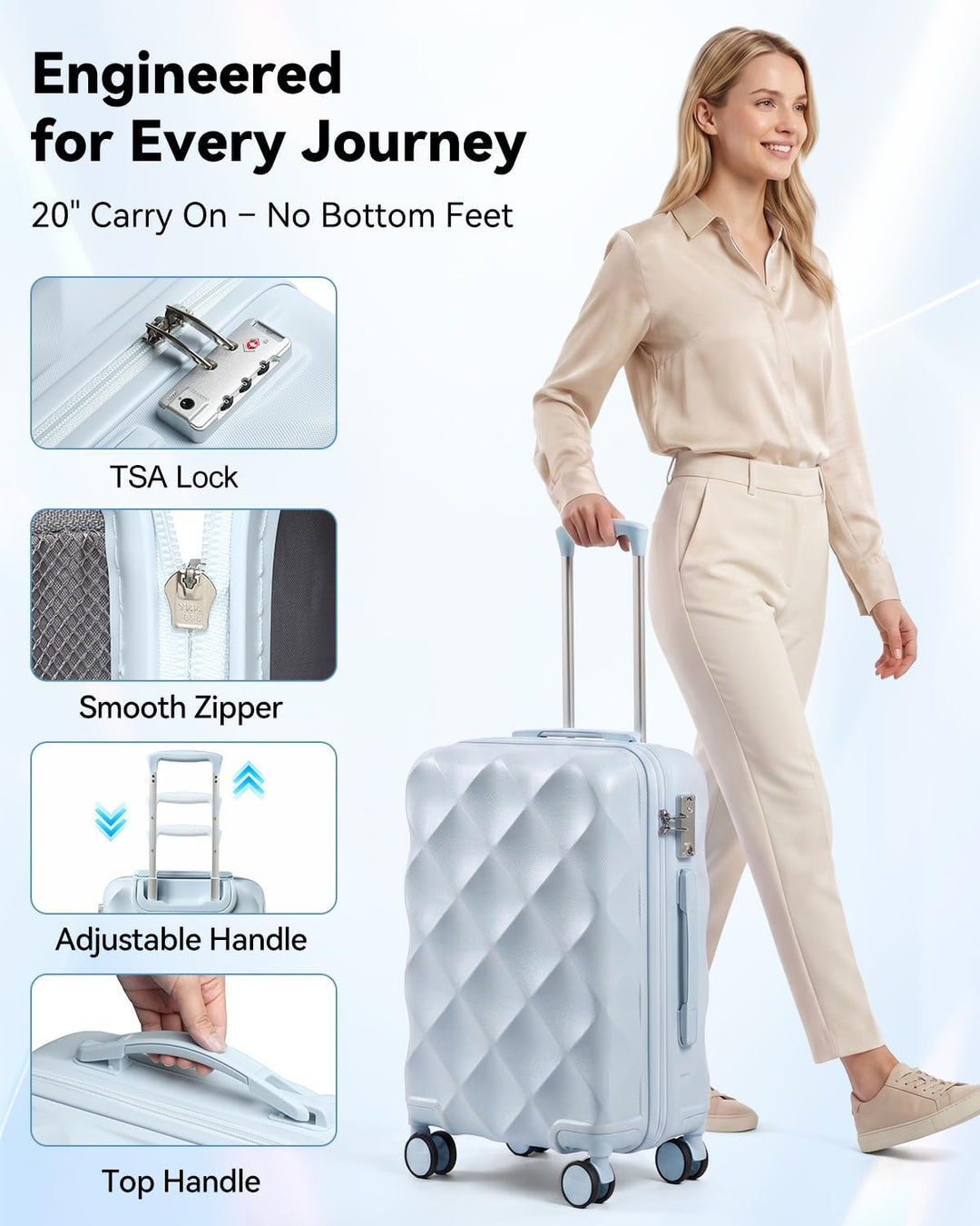 Sea choice Handgepäck Koffer Trolley ABS Leicht Reisekoffer Hardschale 4 Rollen und TSA Schloss Mit