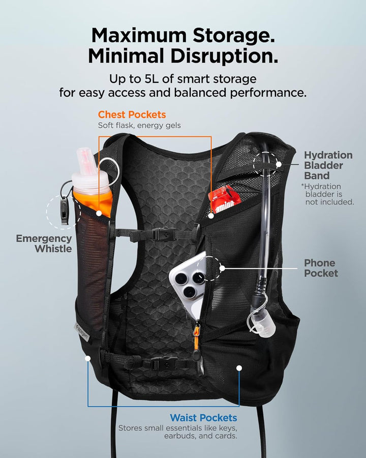 Spigen A721 Laufweste Damen & Herren mit 500 ml Trinkflasche Trinkrucksack für Laufen & Marathon [si