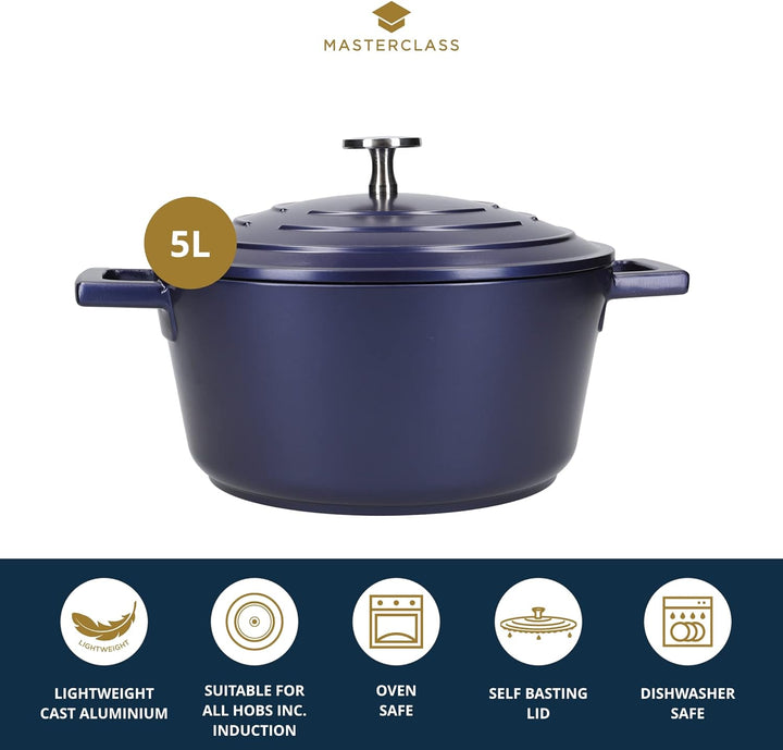 MASTERCLASS MCMCRD28BLU Leichte Auflaufform mit Deckel, Aluminium, blaumetallic 5 Litre/28 cm Einzel