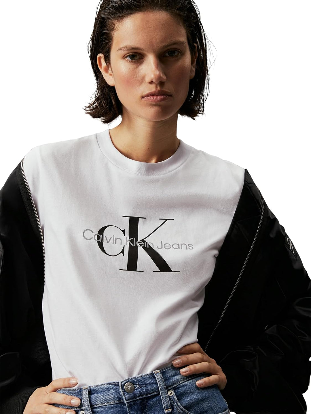 Calvin Klein Damen T-Shirt Kurzarm Core Monologo Rundhalsausschnitt XXL Weiss (Bright White), XXL We