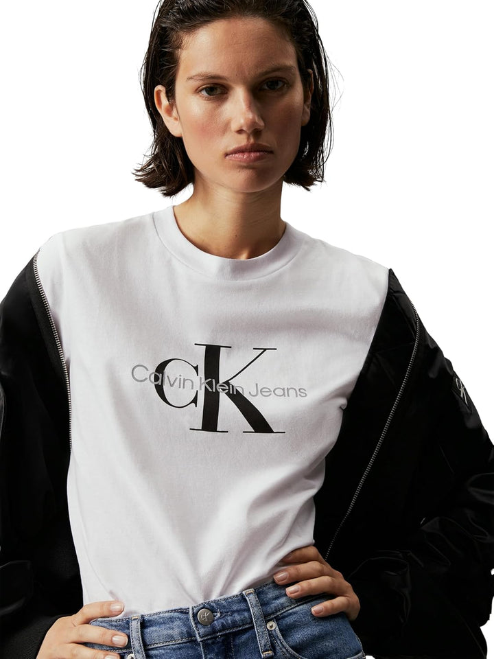Calvin Klein Damen T-Shirt Kurzarm Core Monologo Rundhalsausschnitt XXL Weiss (Bright White), XXL We