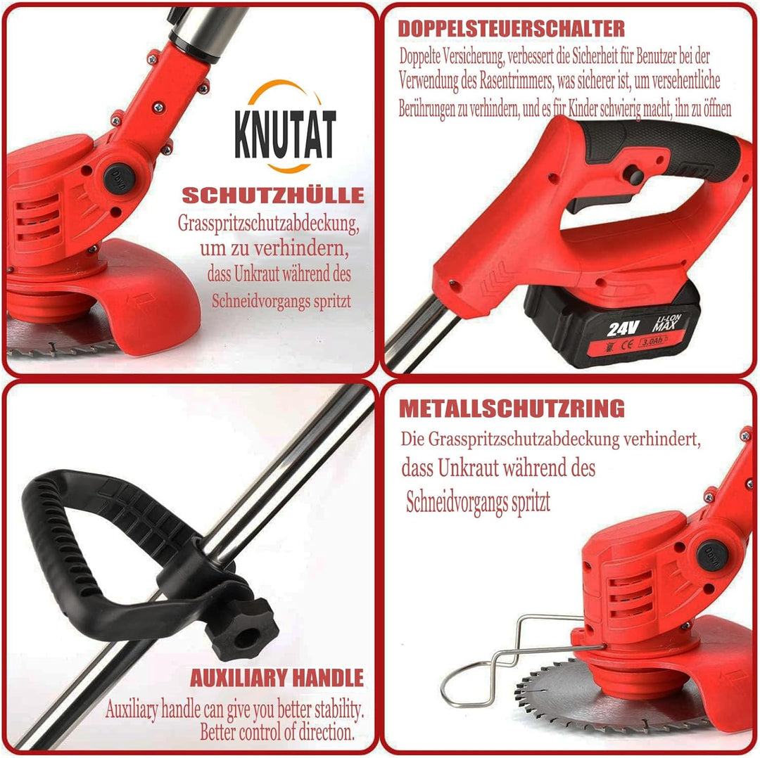 Akku-Rasentrimmer, batteriebetriebener Rasentrimmer mit 24 V, elektrischer Rasentrimmer ohne Kabel,m