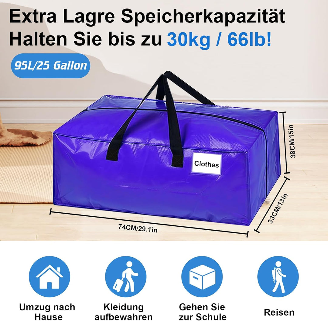 Umzugskartons 95-Liters-Dunkelblau,8 Stück Grosse Aufbewahrungstasche mit Reissverschlüssen,Robuste