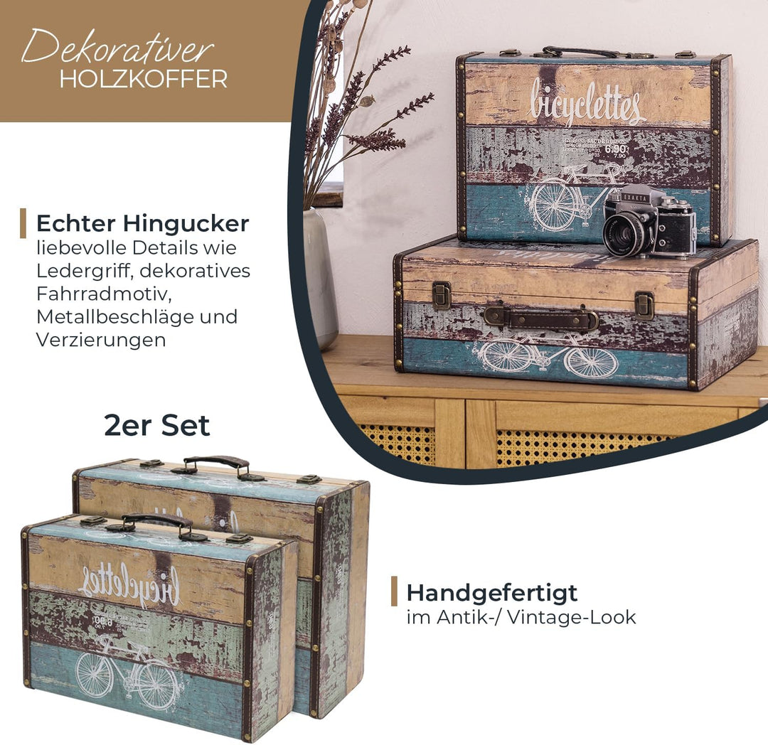 HMF VKO106 Vintage Koffer aus Holz | 2er Set | Versch. Grössen | Deko Fahrrad 2er Set Fahrrad, 2er S