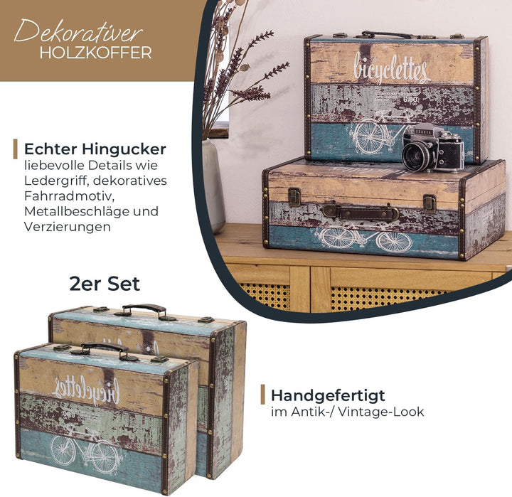 HMF VKO106 Vintage Koffer aus Holz | 2er Set | Versch. Grössen | Deko Fahrrad 2er Set Fahrrad, 2er S