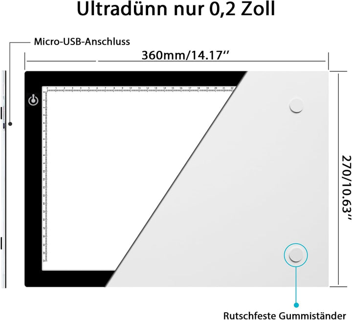 HUION Leuchttisch L4S LED Pad, 31 x 21cm Arbeitsbereich, Tragbare Lichtkasten Leuchtkasten mit USB K