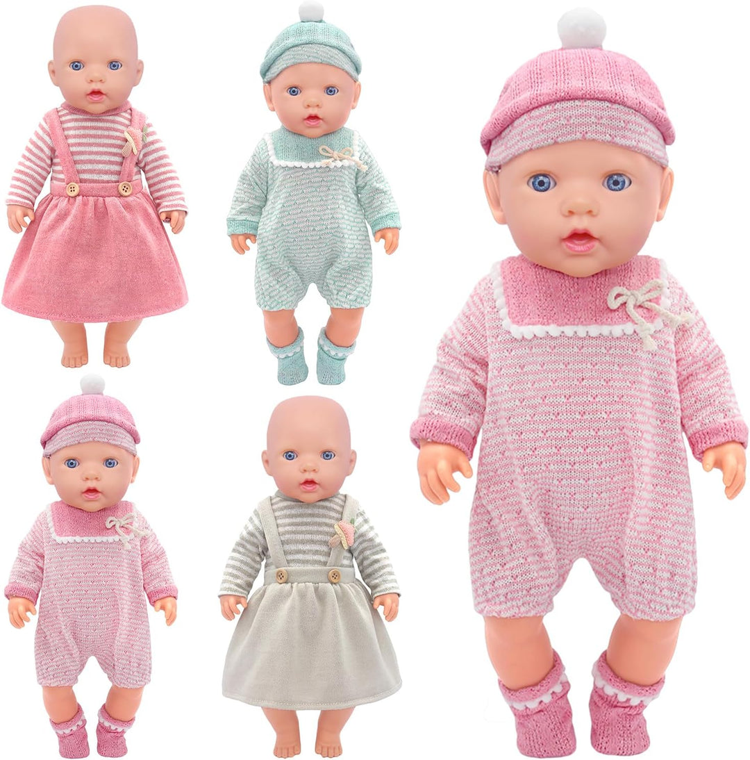 4 Komplette Outfits Puppenkleidung Puppen Set für 35-45 cm und 14-18 Zoll Puppen Enthält Strampler,