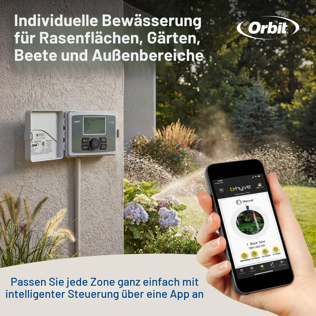 Orbit 57946 B-hyve Smart 6-Zonen-Sprinkler-Controller für drinnen und draussen, kompatibel mit Alexa
