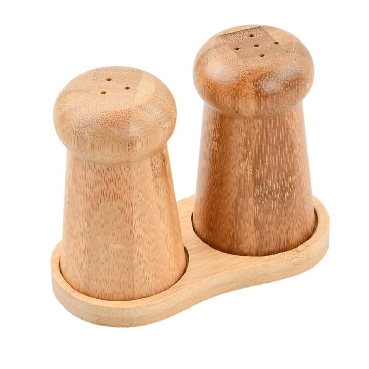 Elegantes Salz und Pfefferstreuer Set - Handgefertigtes Pilz-Design aus Bambus mit Ablage - Nachfüll