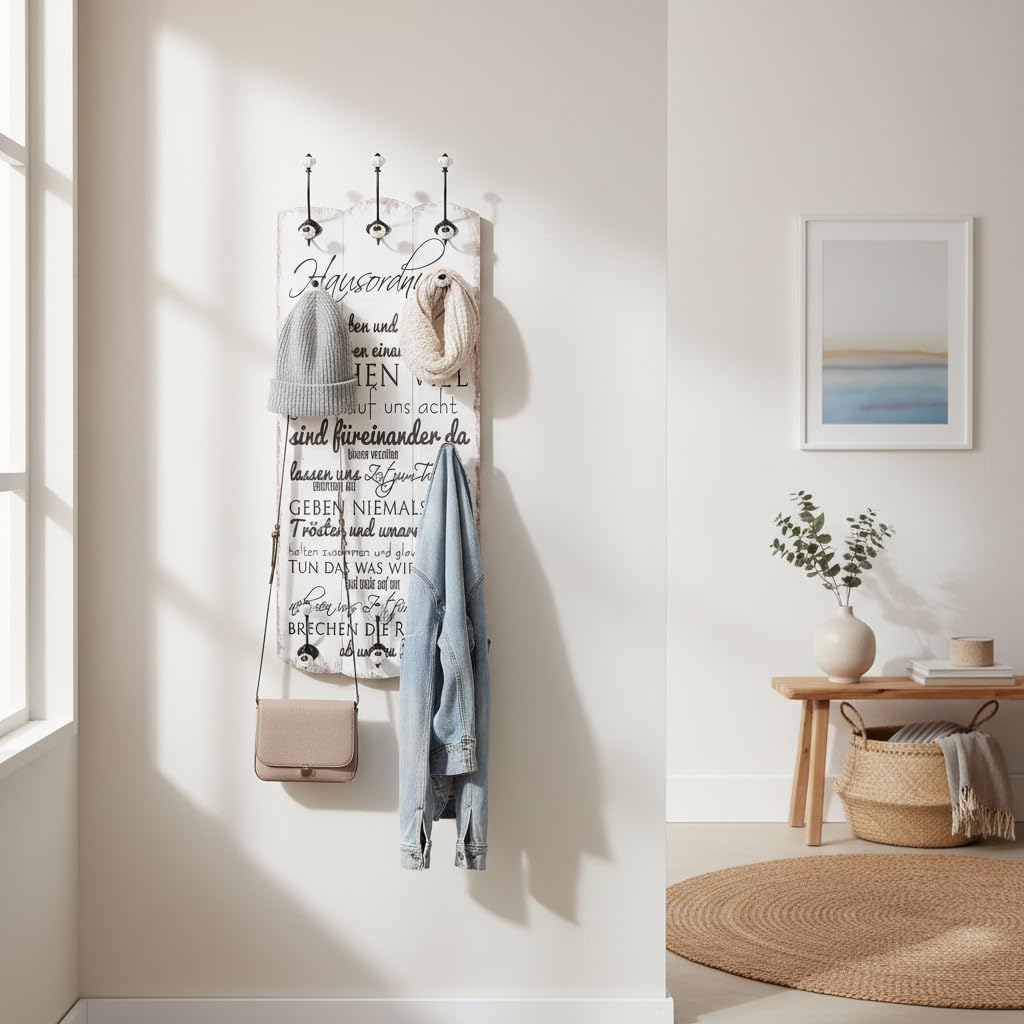 Melko Garderobenpaneel 100CM 6 Kleiderhaken Holz Shabby Hakenleiste Aufhängung Weiss