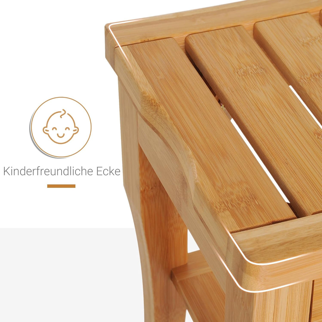 HOMCOM Duschhocker Badhocker mit Ablage Duschsitz Duschstuhl Badstuhl Badregal Bambus Natur 47,5 x 2