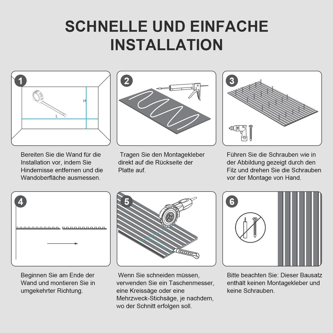 Akustikpaneele Holz 2,88㎡ - 4er Set 120x60cm Wandverkleidung 3D Lamellenwand Grau, Holz Wandpaneele