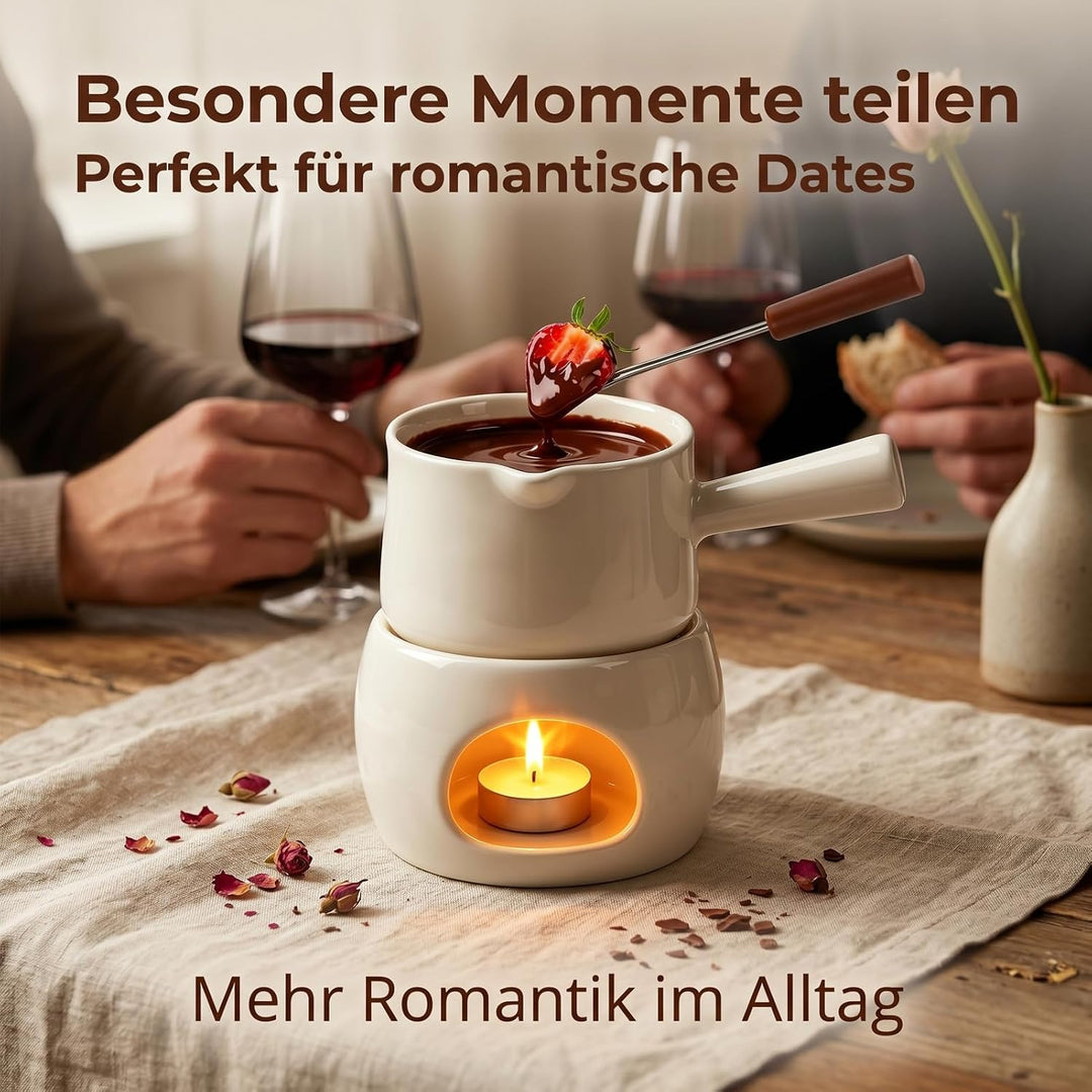 Mini Fondue, Schokofondue mit Griff, Keramik Schokoladenfondue für Schokolade, Käse - Geschenke für