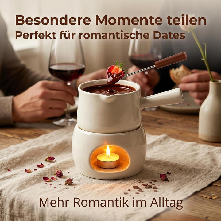 Mini Fondue, Schokofondue mit Griff, Keramik Schokoladenfondue für Schokolade, Käse - Geschenke für