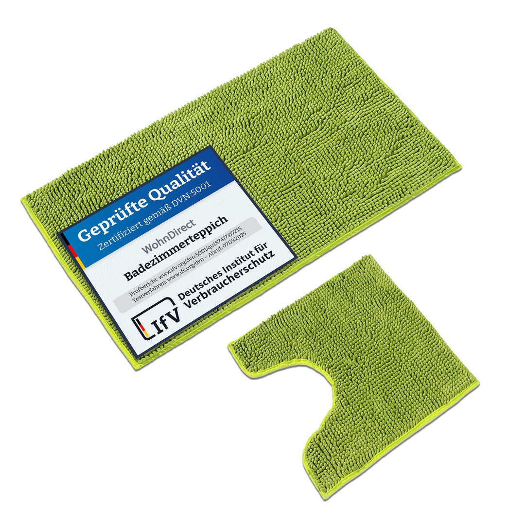 WohnDirect Badematten Set 2 teilig Grün • WC Vorleger (45x45cm), Badematte (50x80cm) • rutschfest wa