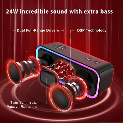 DOSS SoundBox Pro+ Bluetooth Lautsprecher mit IPX6 Wasserdicht, 24W Dualen Bass-Treibern, Stereo-Pai