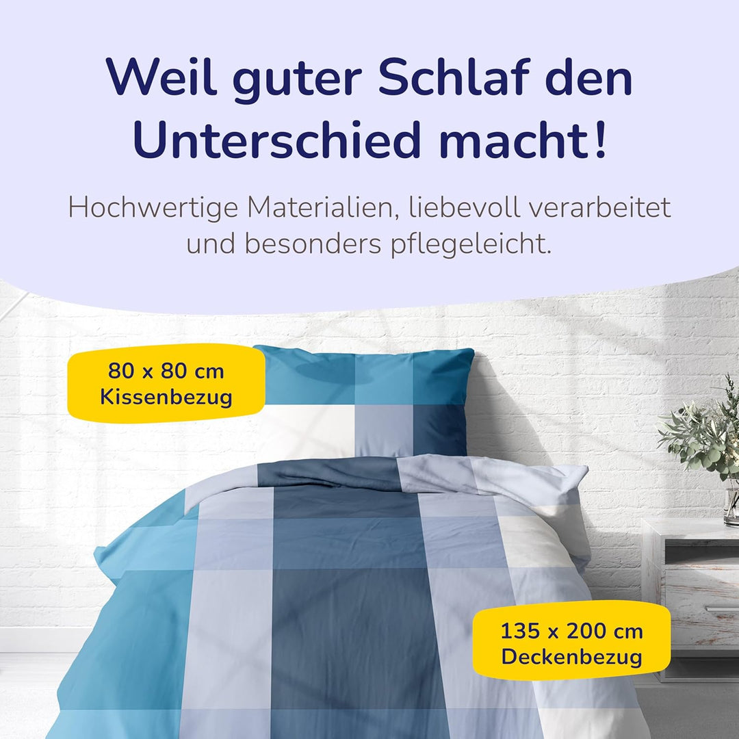 Träumschön Renforce Bettwäsche 135x200 Baumwolle - Bettwäsche Blau Weiss - Bettwäsche Sommer 135x200
