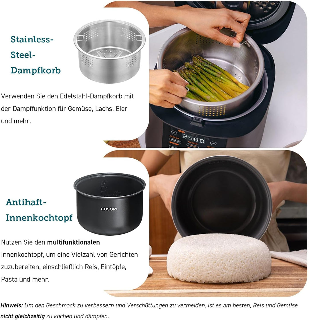 COSORI Reiskocher, Multikocher mit 17 Programme, Rice Cooker 1,8 L, Fuzzy-Logik, Dampfgarer mit Edes