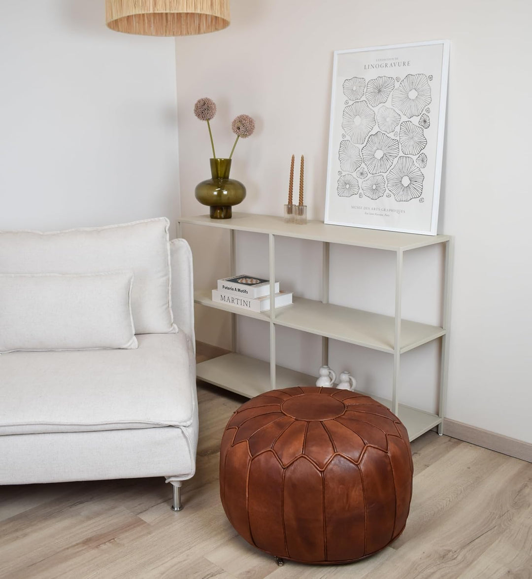 Poufs&Pillows Premium XL Echtleder Pouf - Handgefertigt - gefüllt geliefert - Ottoman Sitzsack Fussh