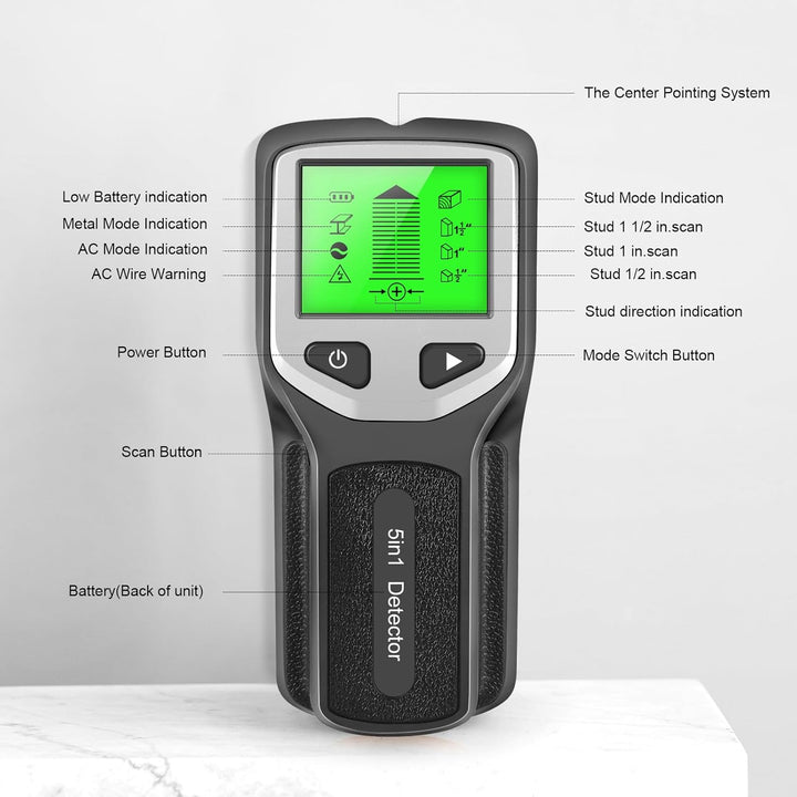 Leitungssucher Ortungsgerät Stromleitungsfinder 5 in 1 Wandscanner Metall Detektor mit HD LCD Anzeig