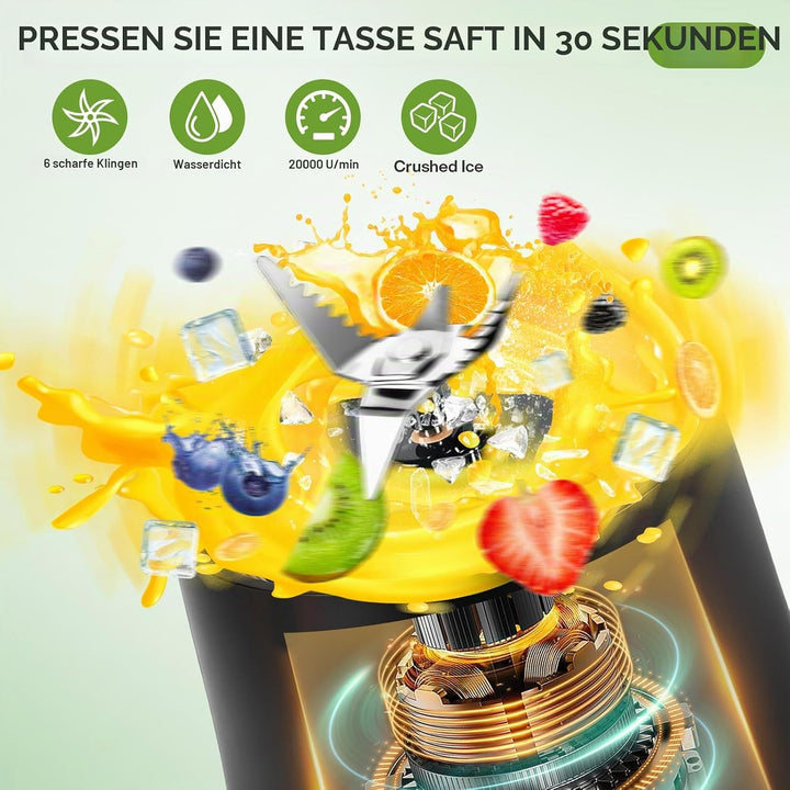 Smoothie Maker to go, 700 ml Portable Blender, 6000 mAh, Selbstreinigungsfunktion, Inklusive 6 Schar