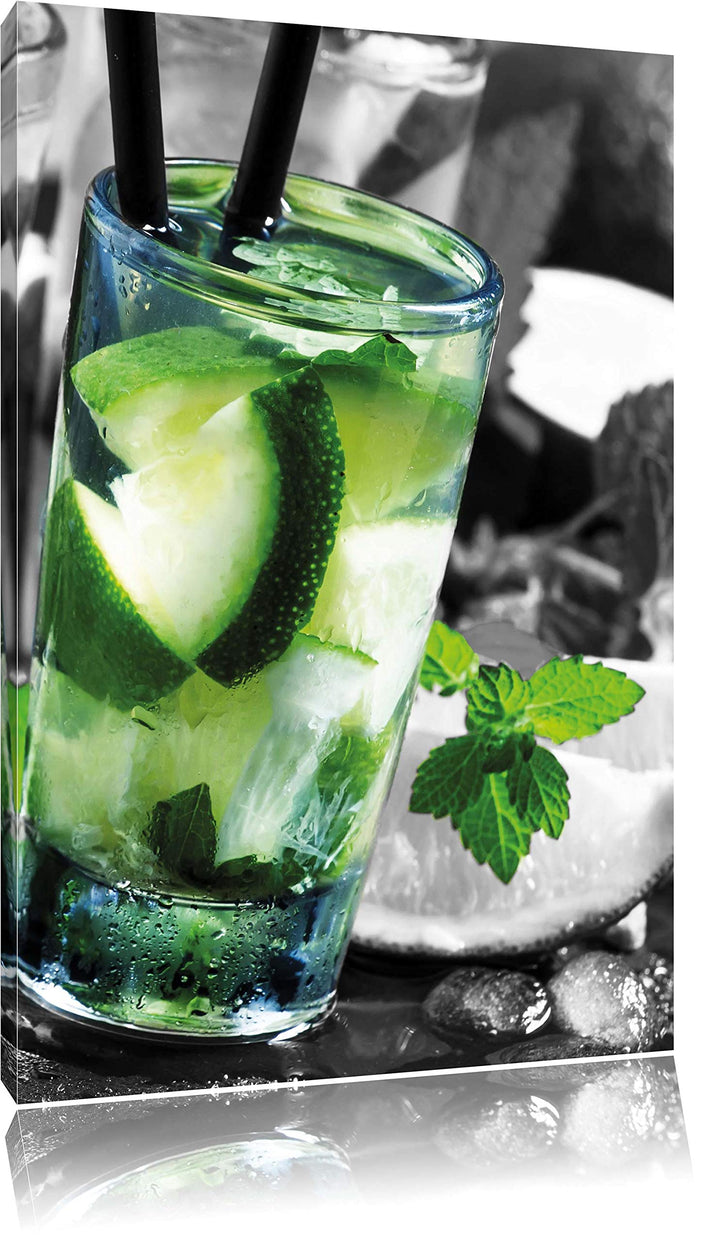 Pixxprint Caipirinhacocktails auf Tablett als Leinwandbild/Grösse: 120x80 cm/Wandbild/Kunstdruck/fer