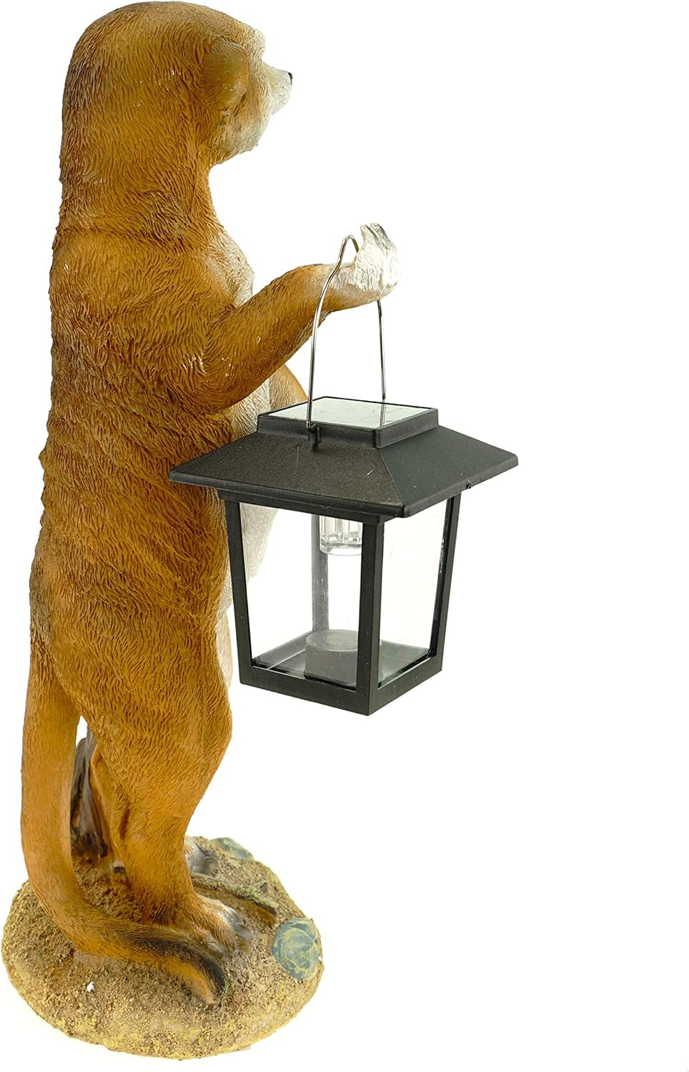 Kremers Schatzkiste Erdmännchen Eddy mit Solarlaterne Figur Gartenfigur 38 cm Tierfigur