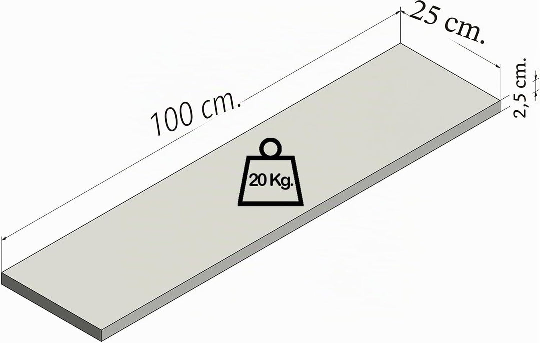 Henor Wandregal FSC® Holzwandregal 100 x 25 x 2.5 cm. Laden Sie 20 kg. Weiss 100 Weiss, P-25 Cm., 10