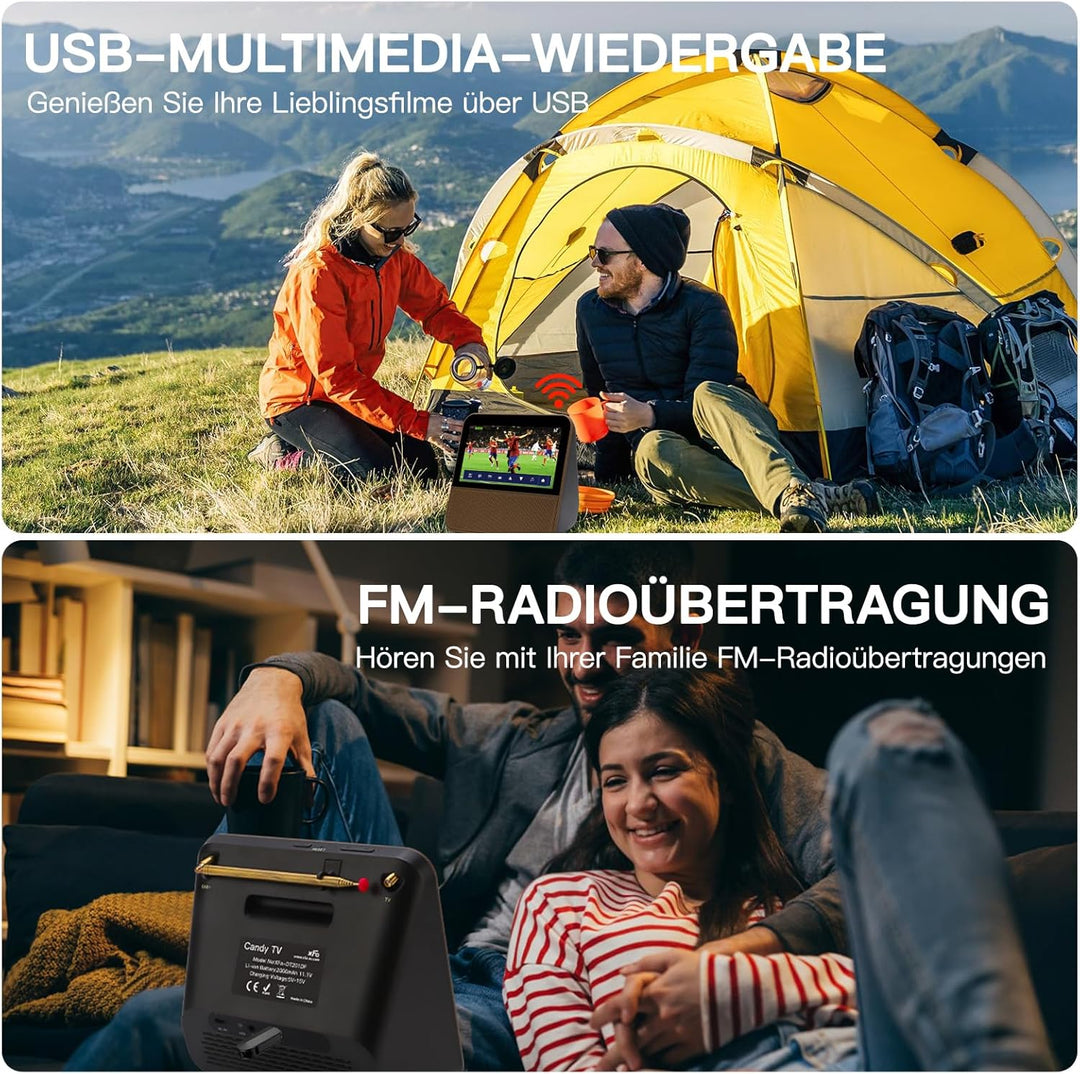 HassoKon Digitaler Tragbarer Fernseher DVB-T2, 1080P HD Mini TV DAB+,DSP Digitalfernsehen USB Mediap