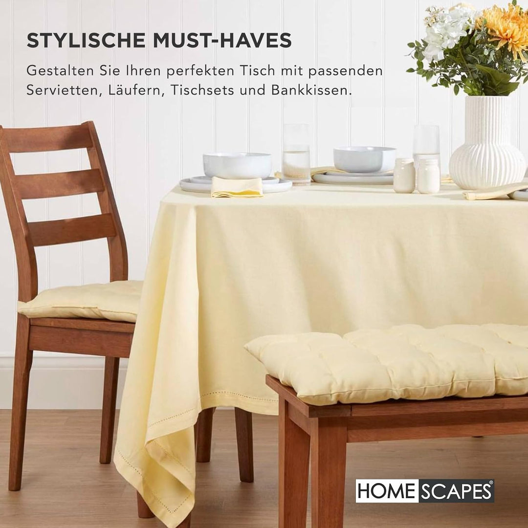 Homescapes 6er Set Stuhlkissen 40 x 40 cm, Creme, Sitzkissen mit Bändern und Knopfverschluss, einfar