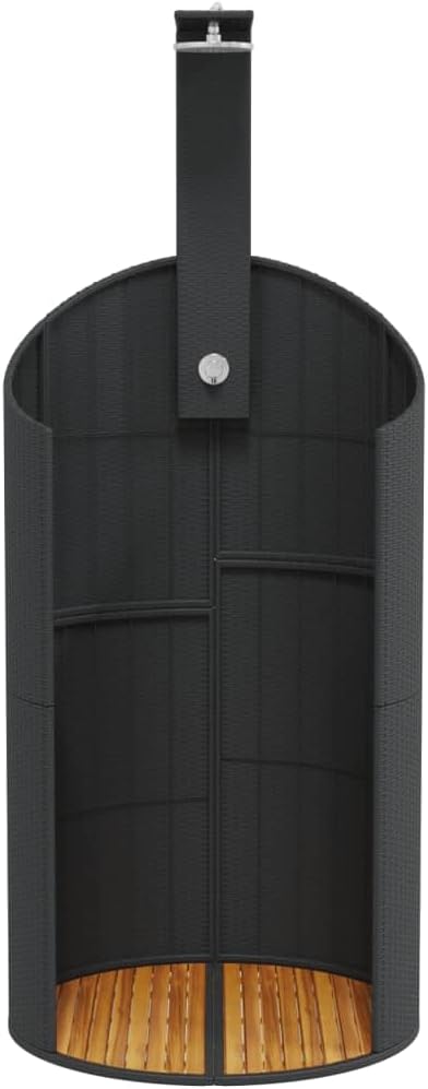 Faroom Rattan Gartendusche mit 180° Regenduschkopf Grosser Pooldusche mit Lattenboden Outdoor Dusche