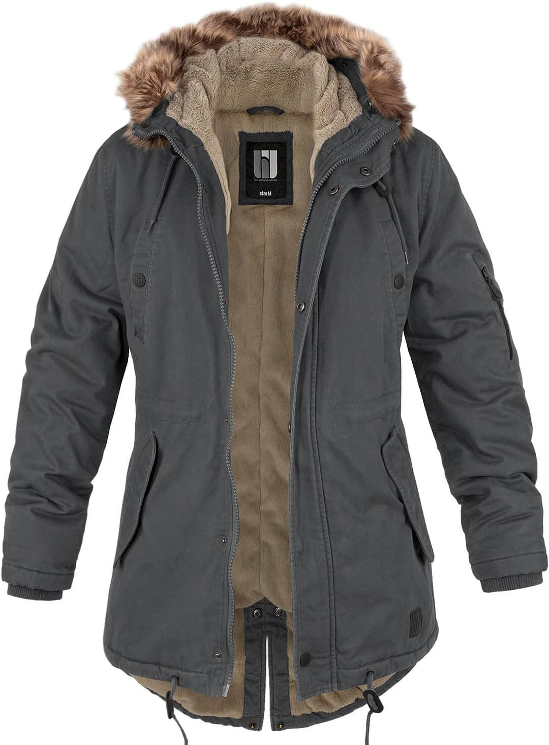 bw-online-shop Ladies Fishtail Winterparka mit Teddyfutter Parka Jacke Wintermantel XS Anthrazit, XS