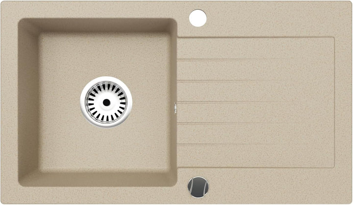 Faizee Home | Granitspüle Set 75x44 cm Beige – Beidseitig montierbare Küchenspüle mit Armatur in Gra