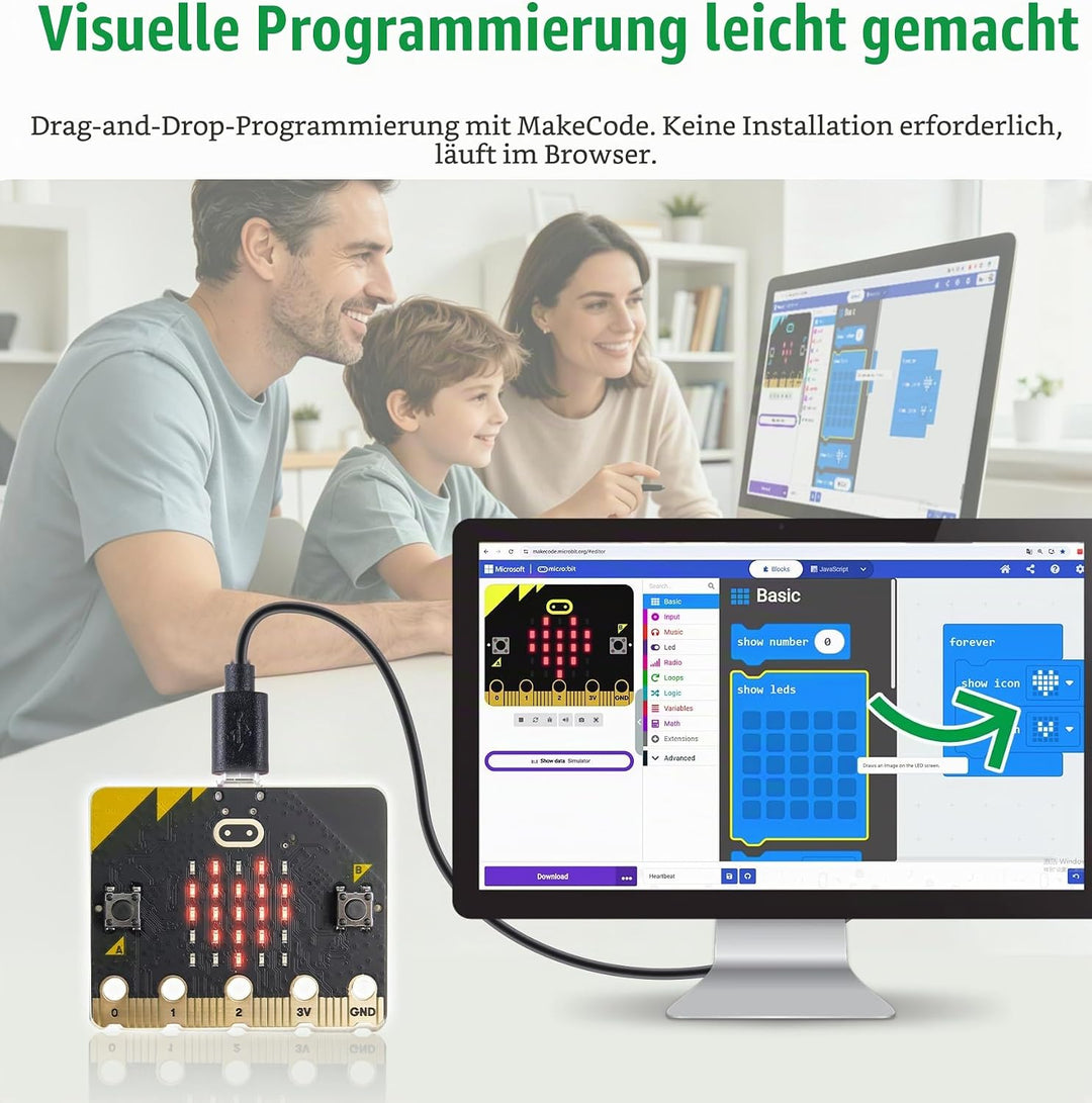 KEYESTUDIO BBC Micro:Bit Go für Micro bit Starter Set mit V2 Microbit Board, Batteriehalter, Micro-U