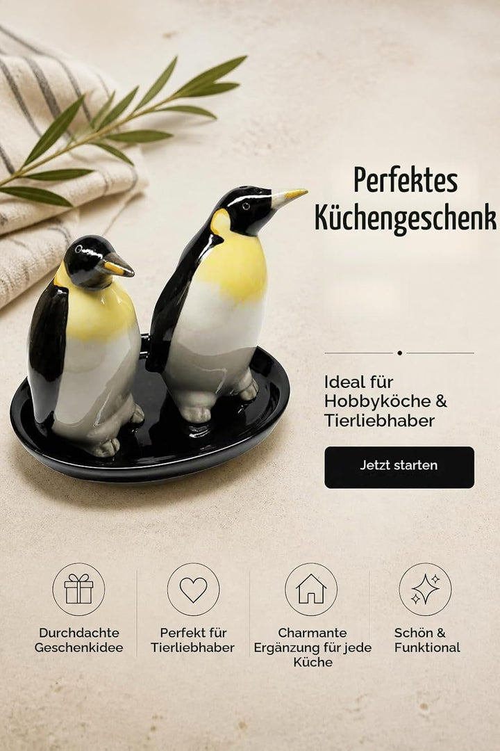 Keramik Salz- und Pfefferstreuer Set, Tiermotiv, Fauna, ca. 13 x 9 cm (Pinguine), Pinguine